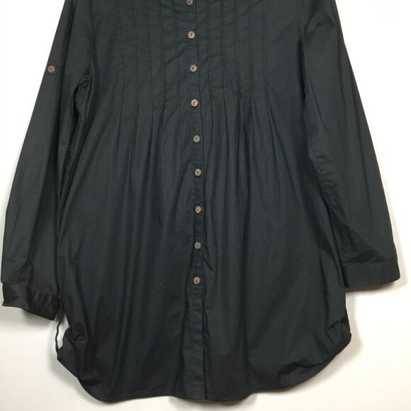 Black shirt dress button down back and front western style pleat front size L - Picture 3 of 8